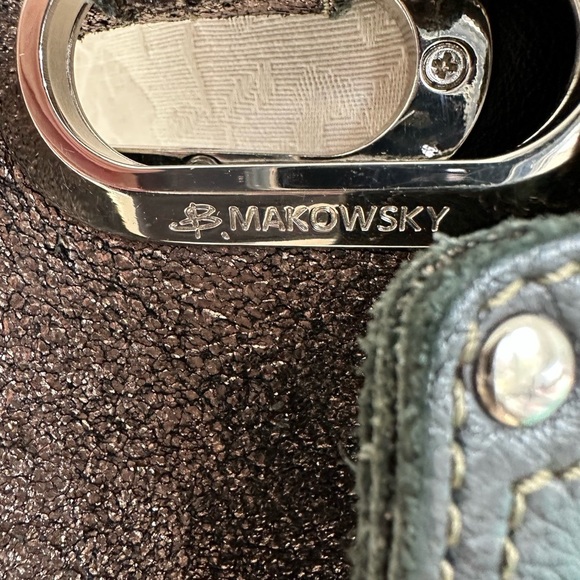 B. Makowsky Metallic Bronze Leather Large Hobo Shoulder Bag with Studded Handle - Picture 11 of 16